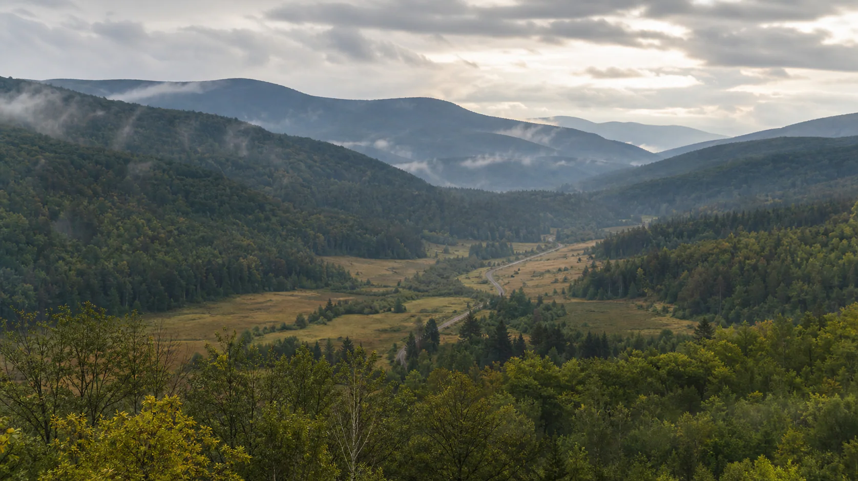 Wide mountain valley view