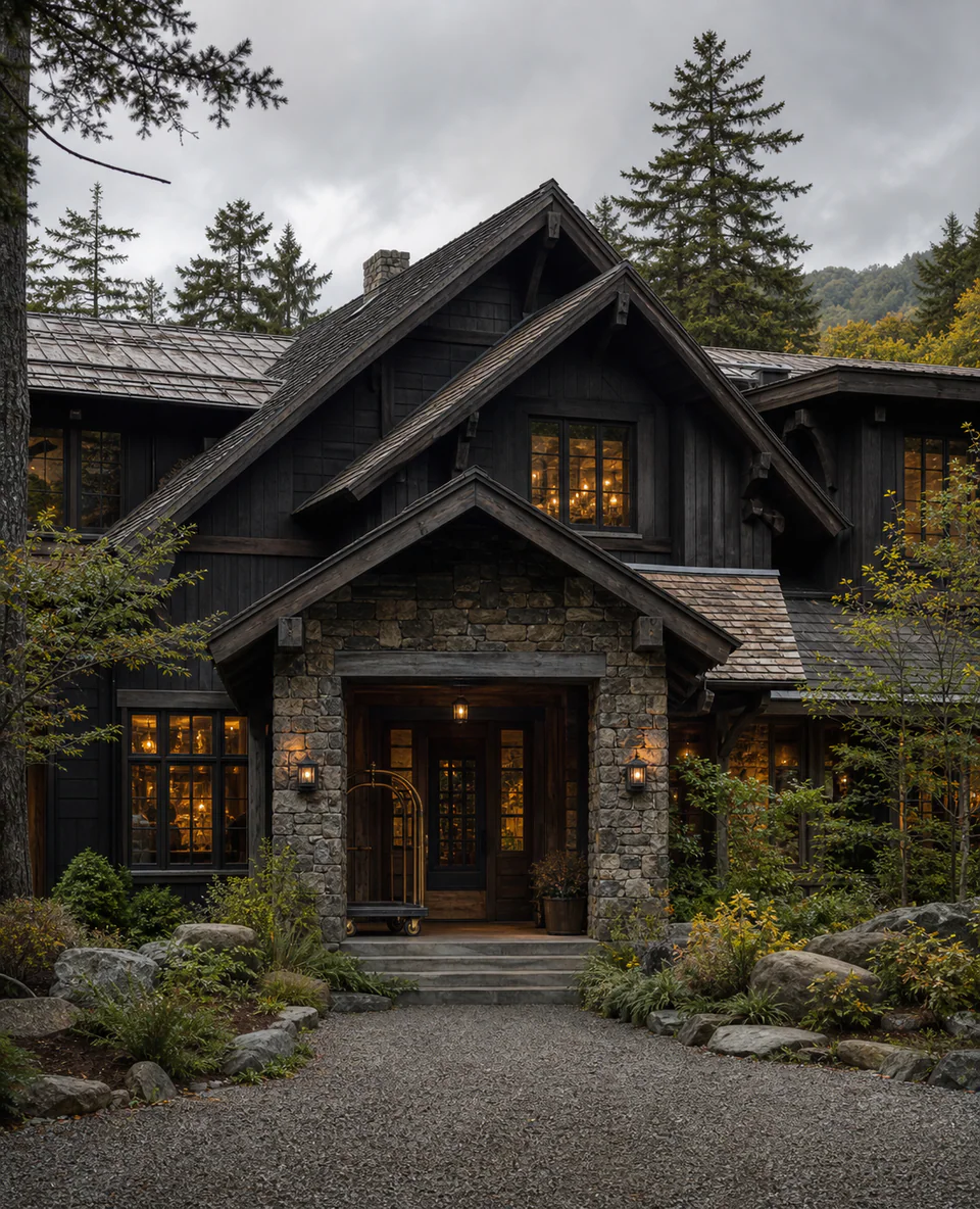 Contemporary dark timber mountain house